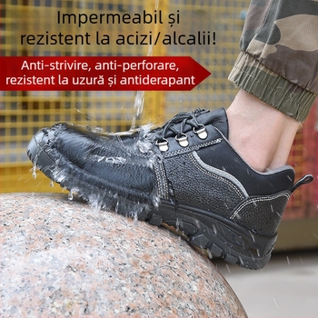 Pantofi de protecție pentru bărbați din piele de vițel, vârf din oțel, anti-șoc și anti-perforație, izolați, durabili, încălțăminte de lucru
