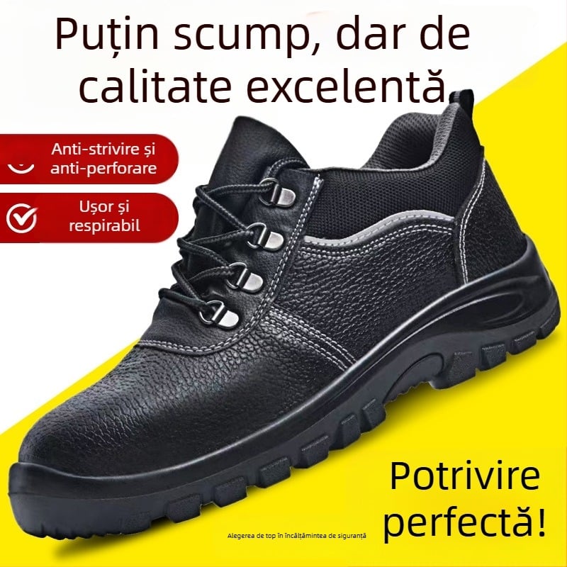 Pantofi de protecție pentru bărbați din piele de vițel, vârf din oțel, anti-șoc și anti-perforație, izolați, durabili, încălțăminte de lucru
