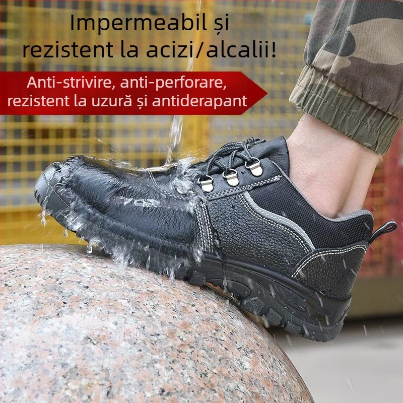 Pantofi de protecție pentru bărbați din piele de vițel, vârf din oțel, anti-șoc și anti-perforație, izolați, durabili, încălțăminte de lucru