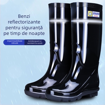 Ghete de ploaie pentru bărbați, înalte, reflectorizante, din plastic, antiderapante, impermeabile