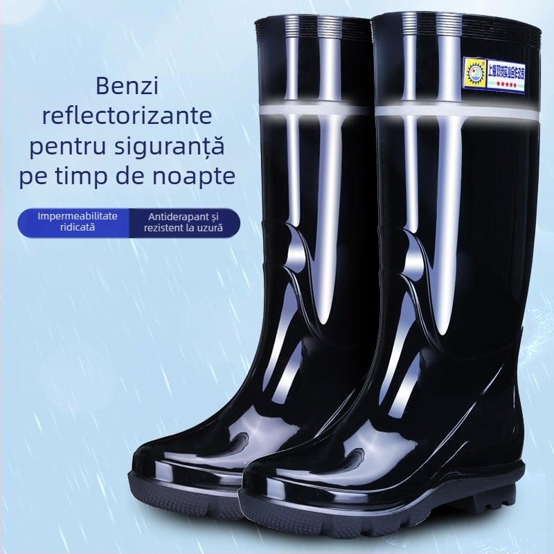 Ghete de ploaie pentru bărbați, înalte, reflectorizante, din plastic, antiderapante, impermeabile