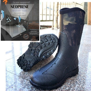 Ghete de ploaie unisex camuflate, înălțime medie, cu căptușeală caldă