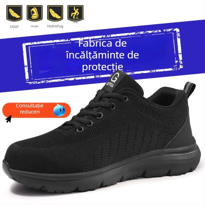 Pantofi de protecție cu vârf din oțel, protecție împotriva loviturilor și perforării, anti-alunecare, partea superioară respirabilă din fly-knit, rezistenți la apă