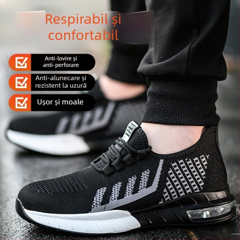 Pantofi de protecție respirabili pentru bărbați, cu protecție anti-impact și anti-perforație, talpă cu aer, antiderapant și rezistenți la uzură