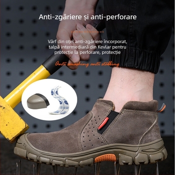 Pantofi de protecție pentru sudură din piele de vițel, rezistenți la temperaturi înalte, cu vârf metalic, fără șireturi, anti-penetrație și anti-șoc, talpă durabilă