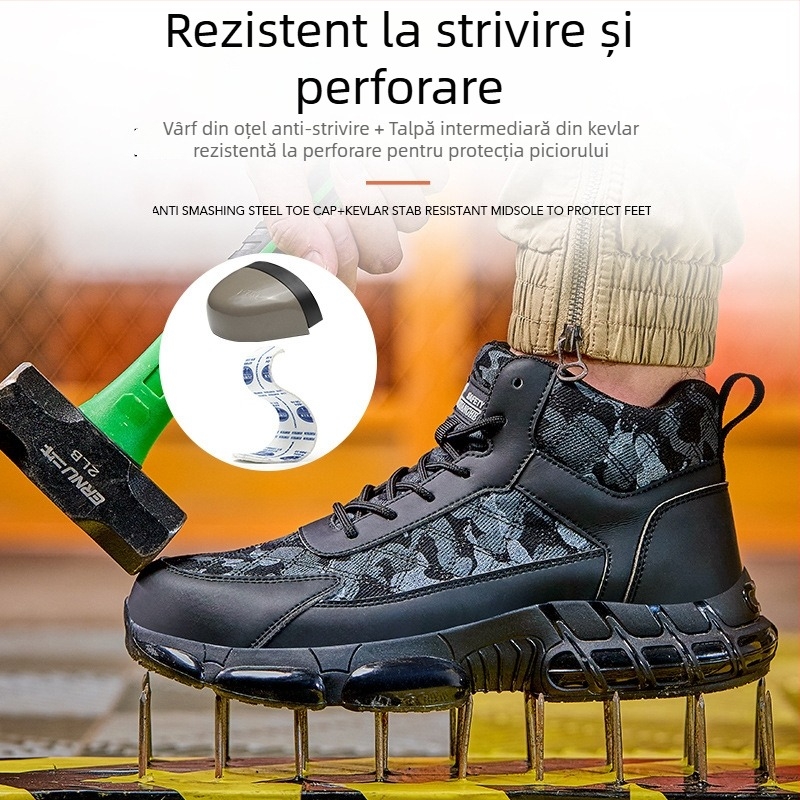 Ghete de protecție pentru muncă, bărbați, înalte, respirabile, vârf din oțel, antiderapante, anti-perforație, rezistente la abraziune, pentru toate anotimpurile