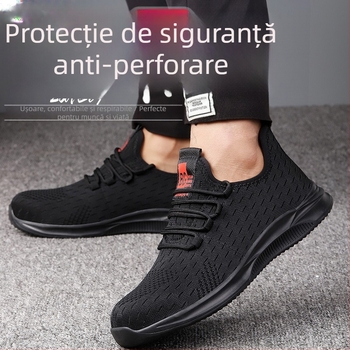 Pantofi de lucru cu vârf din oțel, rezistenți la perforare, din plasă tricotată respirabilă, ușori și durabili, antiderapante