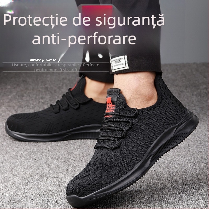 Pantofi de lucru cu vârf din oțel, rezistenți la perforare, din plasă tricotată respirabilă, ușori și durabili, antiderapante