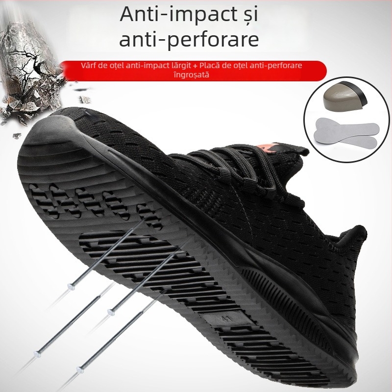 Pantofi de lucru cu vârf din oțel, rezistenți la perforare, din plasă tricotată respirabilă, ușori și durabili, antiderapante