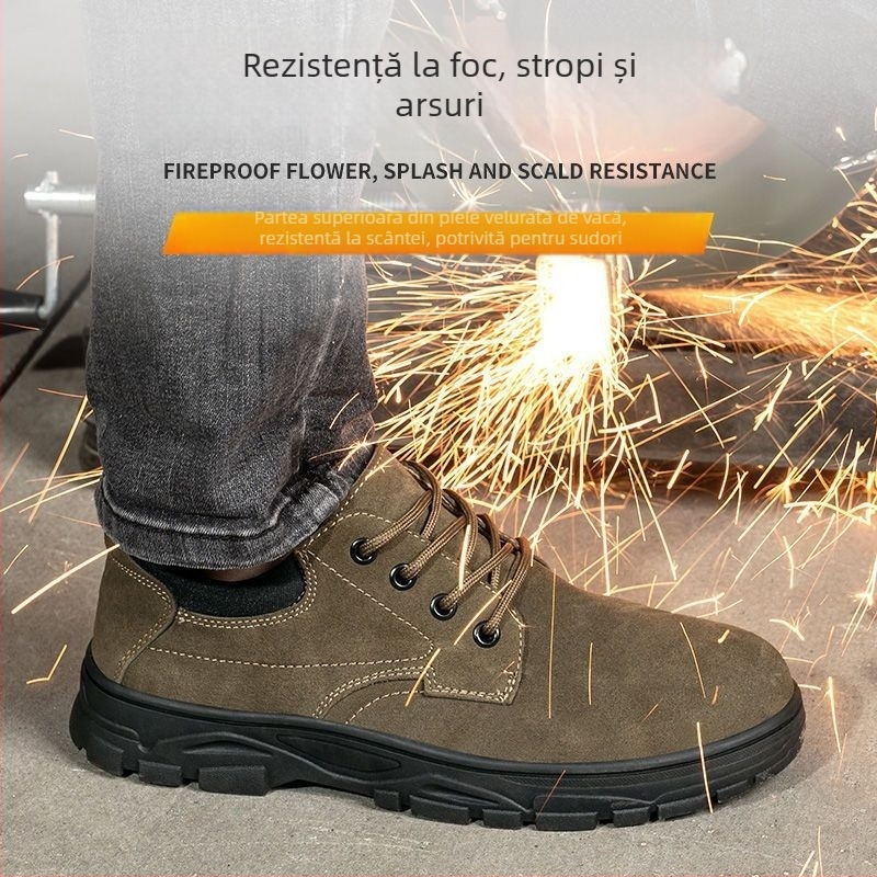 Pantofi de protecție pentru bărbați: ușori, respirabili, talpă moale, antișoc și anti-perforație, vârf din oțel, durabili pentru sudură și șantier