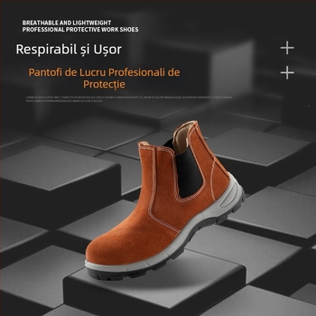 Ghete de lucru cu înălțime mare, vârf din oțel, anti-șoc și anti-perforație, piele de vițel, protecție la scântei