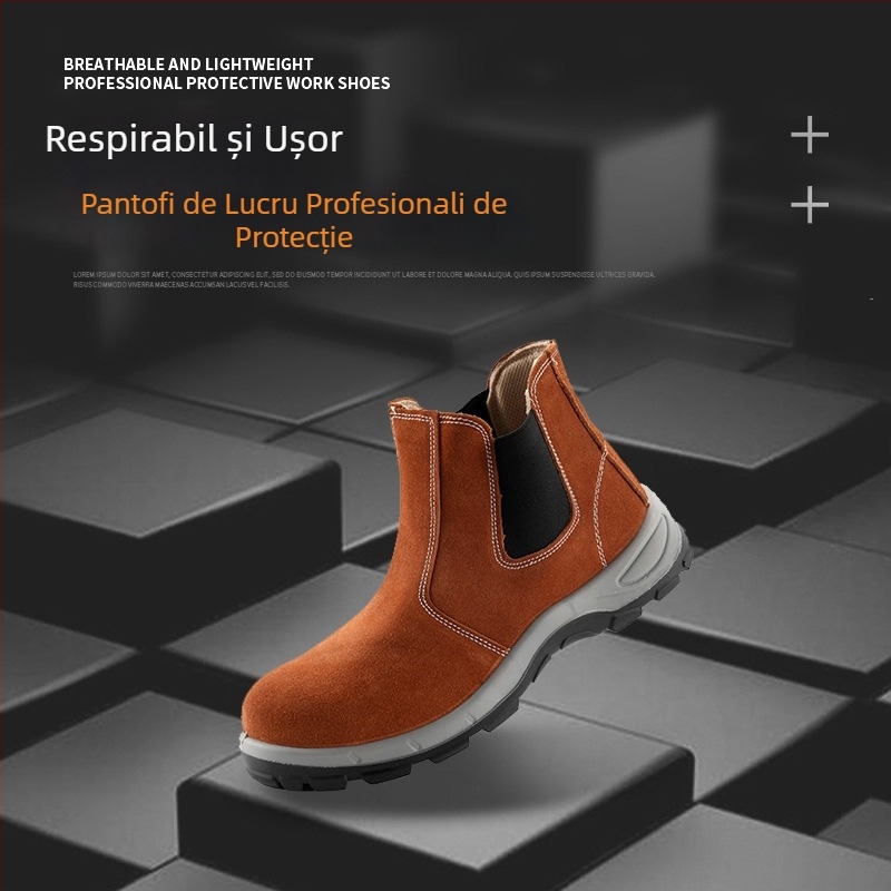 Ghete de lucru cu înălțime mare, vârf din oțel, anti-șoc și anti-perforație, piele de vițel, protecție la scântei