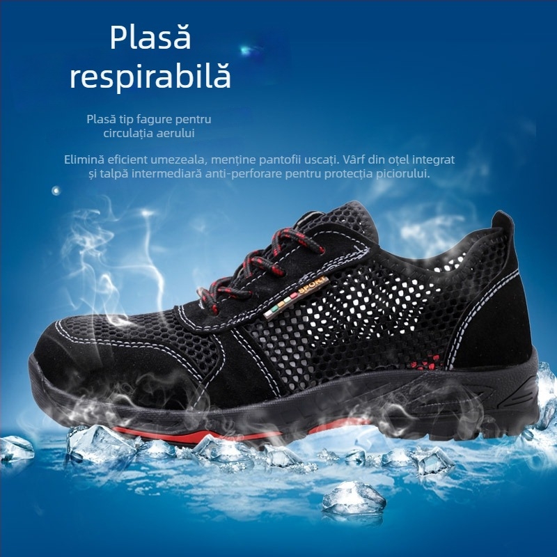 Pantofi de protecție cu vârf metalic, rezistenți la lovire și perforare, respirabili și durabili