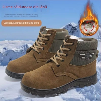 Ghete de zăpadă de iarnă pentru bărbați, cu blană de oaie – încălzite, antiderapante, partea superioară din piele suede