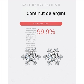 Cercei cu fulg de zăpadă din argint 999, cu diamante încrustate, design elegant minimalist pentru femei