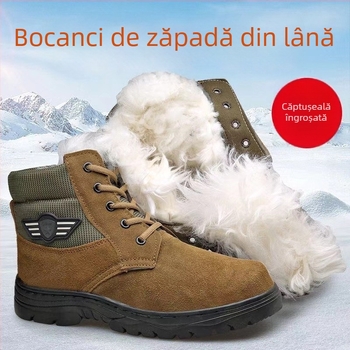 Cizme de zăpadă din piele de oaie, căptușite cu lână, înalte, calde, pentru exterior, pantofi de lucru