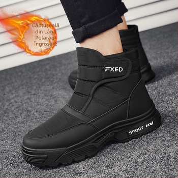 Ghete de iarnă impermeabile, cu căptușeală din blană artificială, talpă antiaderentă groasă, negre, pentru exterior