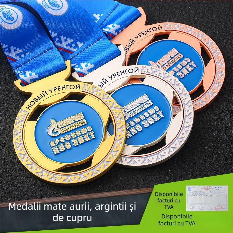 Medalii de eveniment cu finisaj mat în nuanțe de auriu, argintiu și cupru – medalii metalice personalizate cu șnur pentru maratoane corporative și școlare
