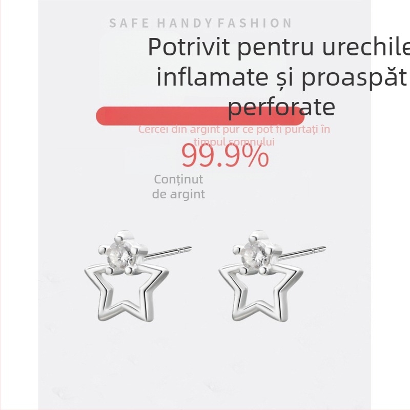 Cercei cu știft din argint 999, stea decupată cu cinci vârfuri, stil Mori, pentru femei, inspirat de moda coreeană