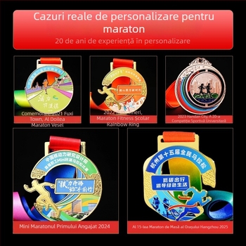 Medalie metalică personalizată pentru maraton, alergări și competiții de baschet — cu medalie de aur, argint și bronz și plachetă comemorativă