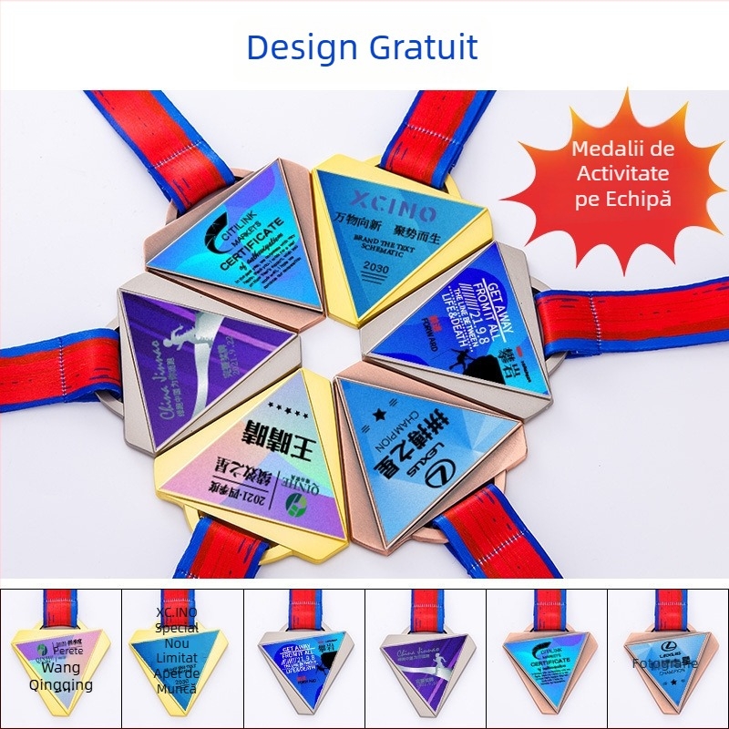 Plachetă de medalie pentru evenimentul de baschet la maraton – set de cinci medalii de echipă, aur, imprimare UV, producție personalizată