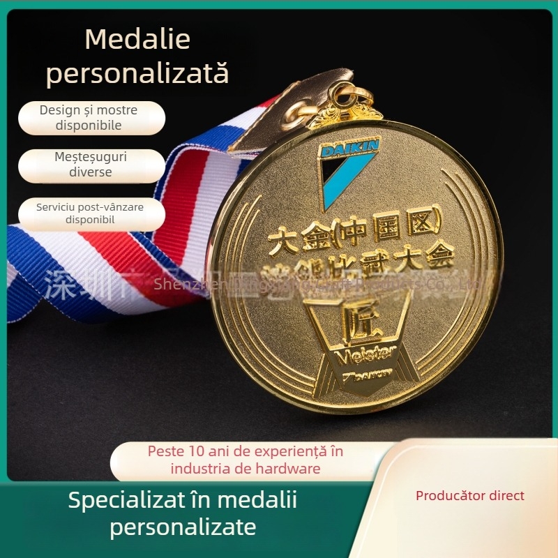 Medalie metalică pentru maraton, aliaj de zinc, placată cu aur, premiu comemorativ pentru evenimente sportive școlare