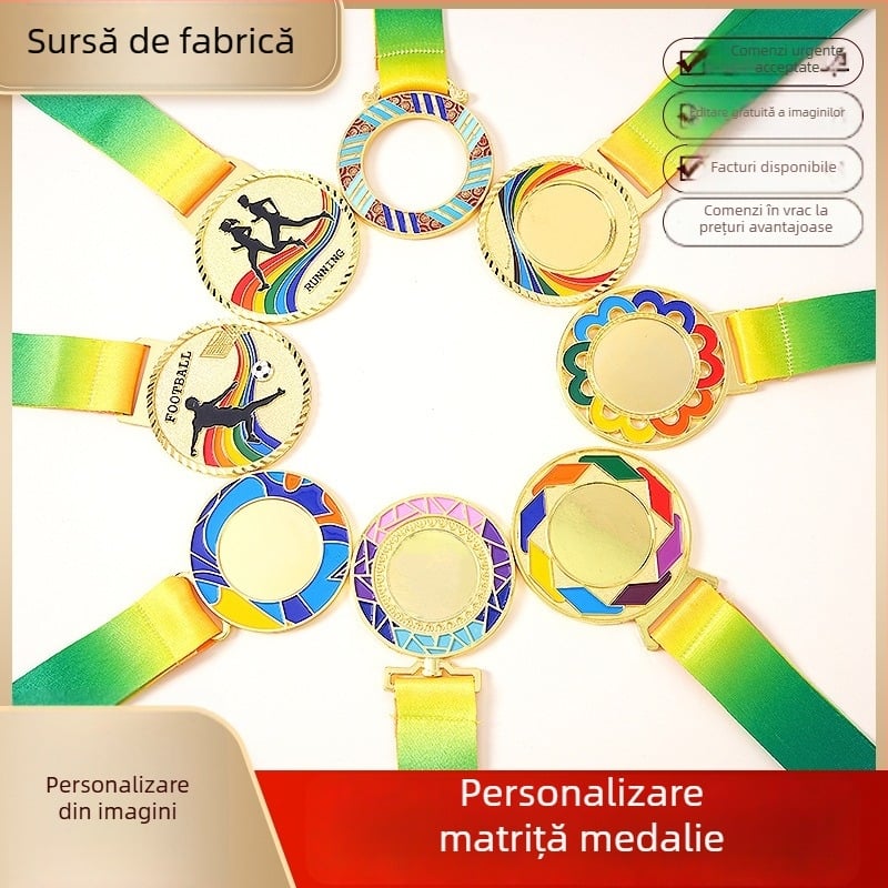 Medalie metalică personalizată pentru evenimente sportive – maraton, aniversare, aliaj de zinc, placare cu aur