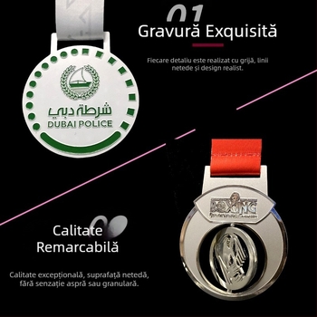 Medalie metalică personalizată pentru maraton și Taekwondo, finisaj emailat