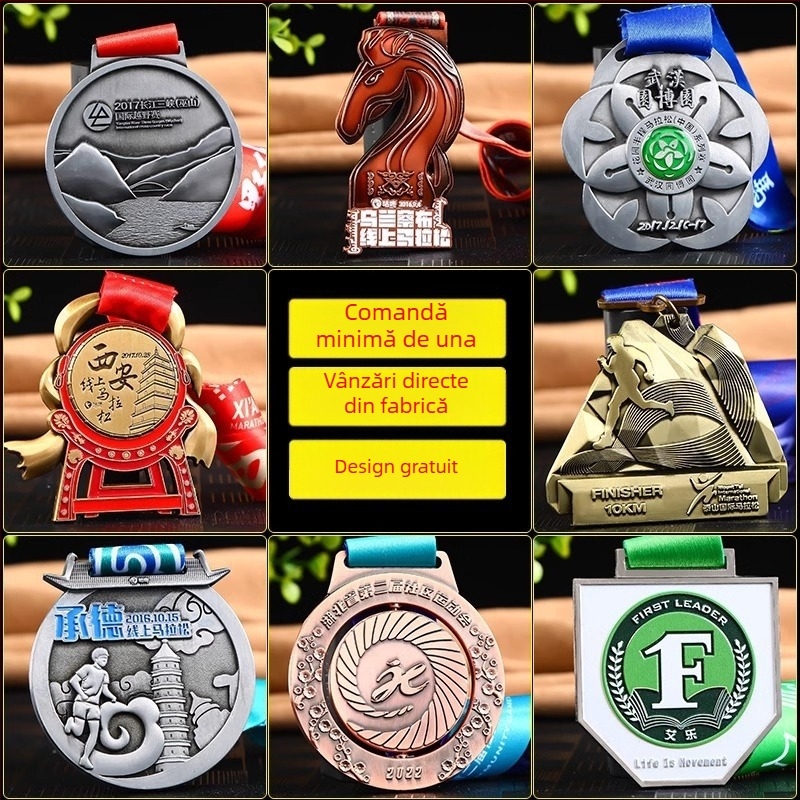 Medalie personalizată cu finisaje aur, argint și cupru pentru maraton și evenimente sportive