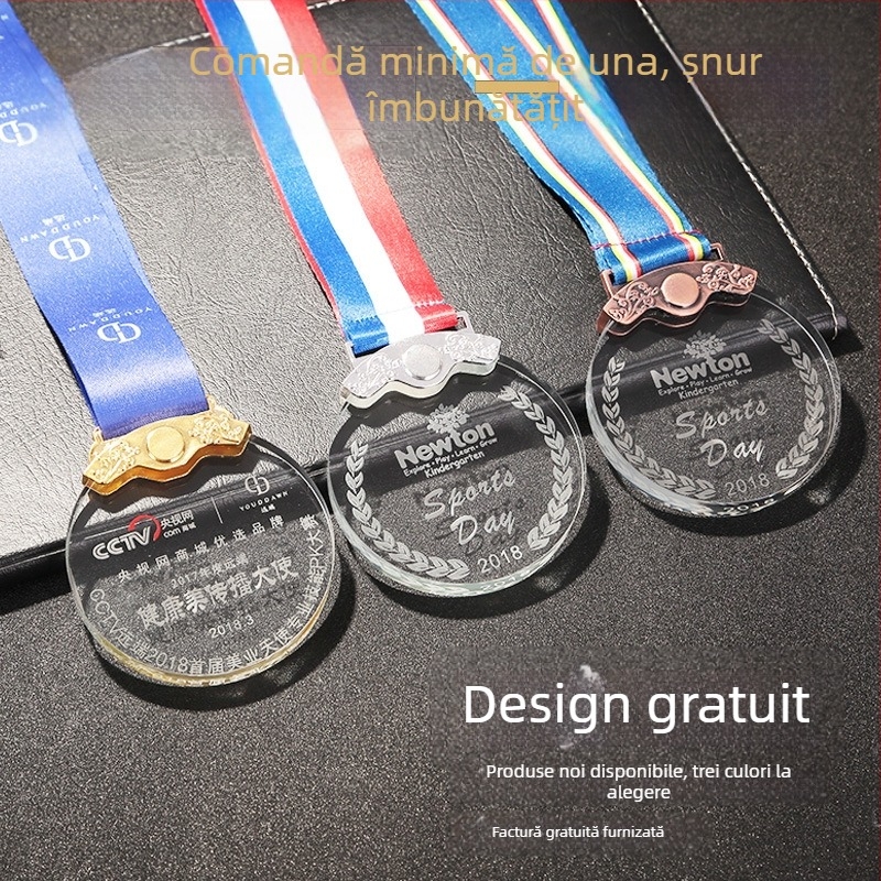 Medalie de maraton din cristal, mic trofeu din metal pentru copii, medalie placată cu aur pentru competiții sportive.