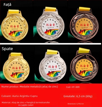 Medalie metalică cu spic de grâu pentru evenimente sportive, medalie omagială de maraton pentru copii, finisaje aur/argint/cupru, diametru 6,5 cm