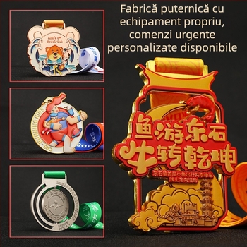 Medalie metalică personalizată pentru maraton pentru eveniment sportiv școlar — Cros, alergare și ciclism