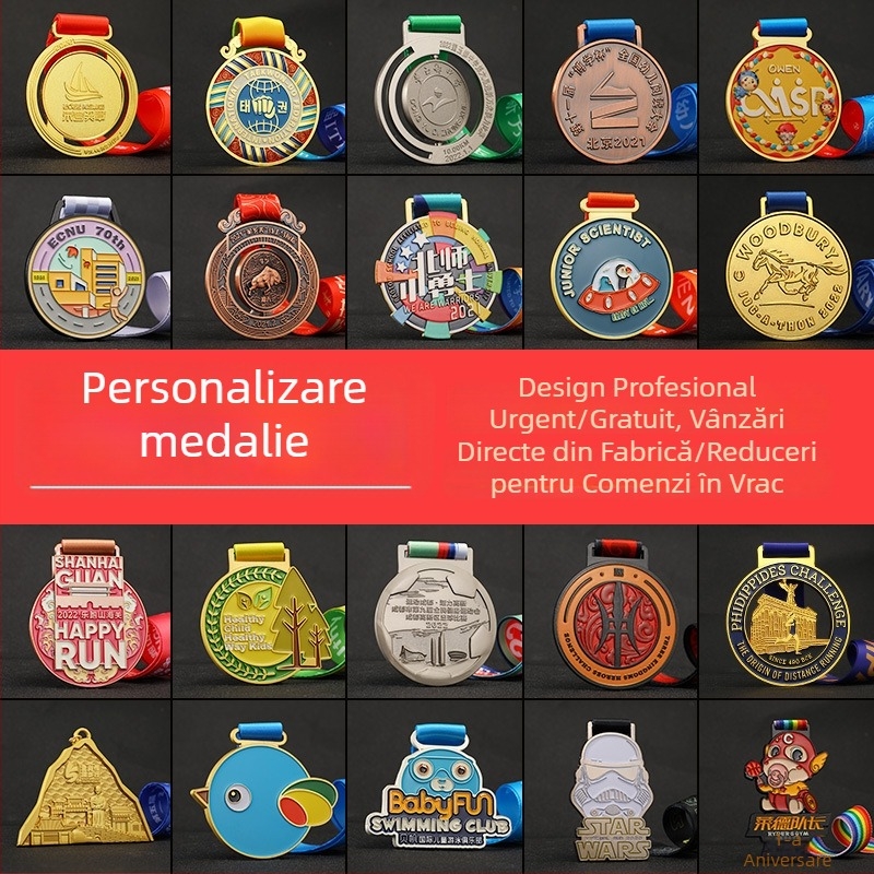 Medalie metalică personalizată pentru maraton pentru eveniment sportiv școlar — Cros, alergare și ciclism