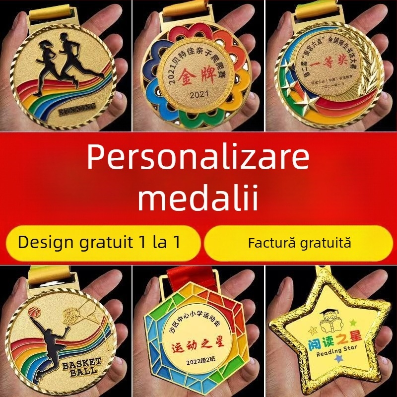 Medalie personalizată cu plăcuță metalică pentru competiții sportive, maratoane și evenimente de atletism