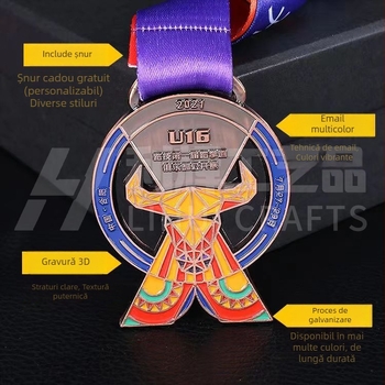 Medalie metalică personalizată pentru maraton, formă specială decupată, placată cu aur și argint, distincție memorială sportivă