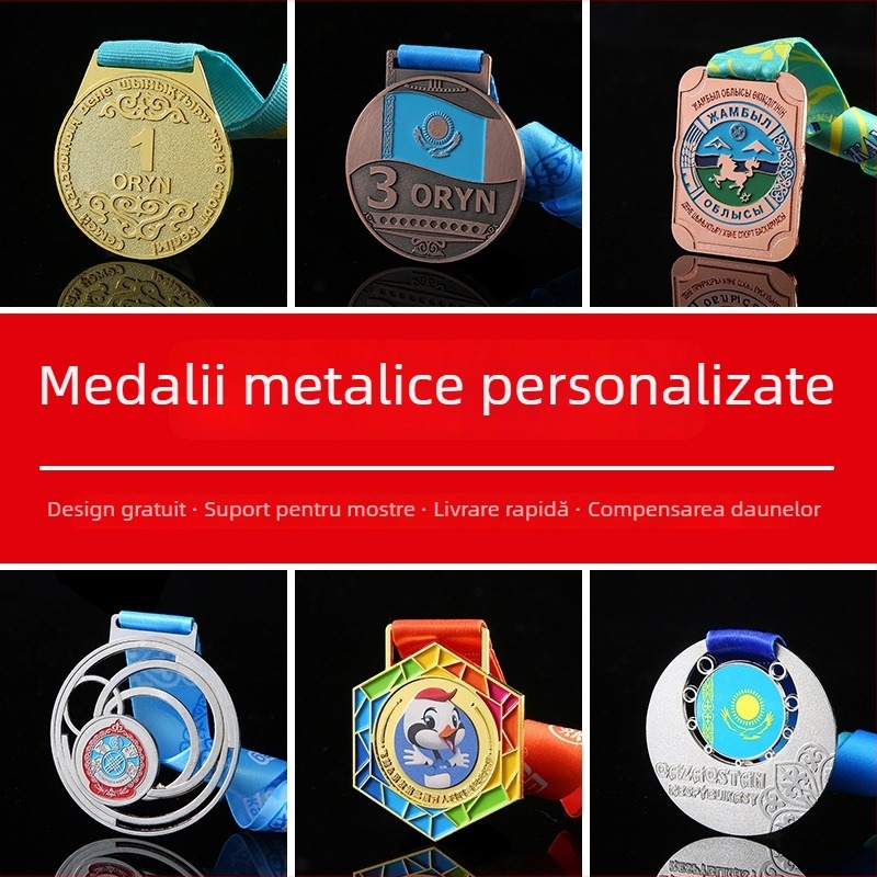 Medalie metalică personalizată pentru ziua sporturilor școlare – premiu comemorativ pentru fotbal