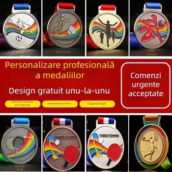 Medalii metalice personalizate pentru evenimente sportive – fotbal, baschet, maraton, taekwondo, înot, placate cu aur