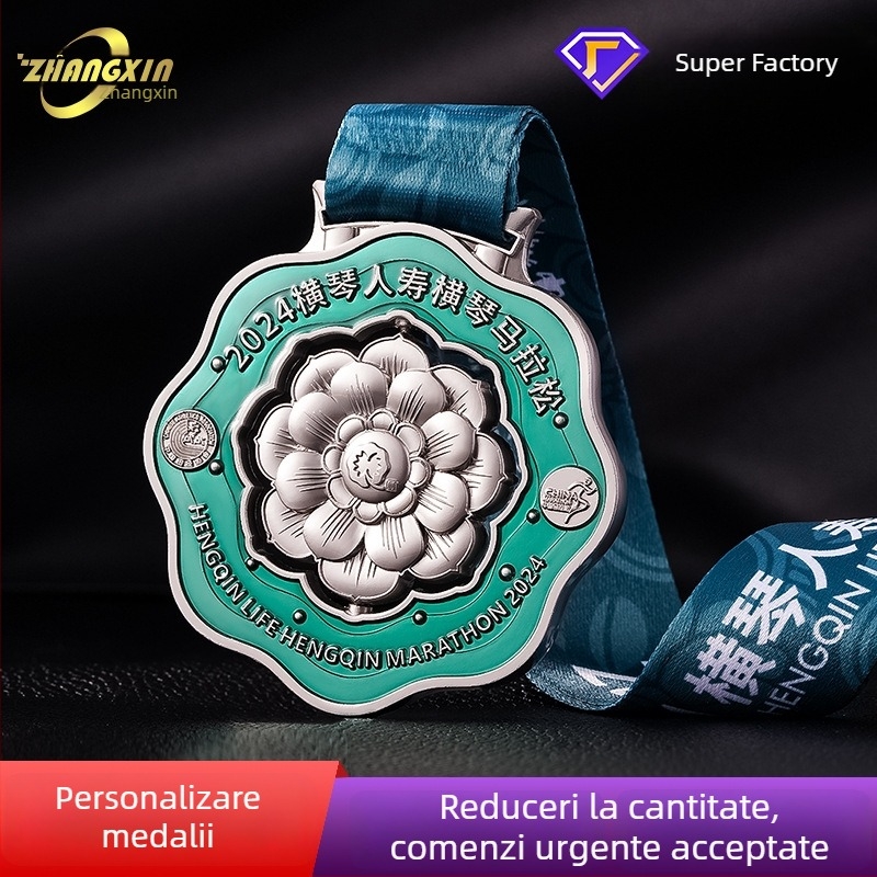 Medalie metalică cu lac transparent, finisaj email pentru maraton, evenimente sportive și întâlniri școlare, premiu rotativ personalizabil, amintire