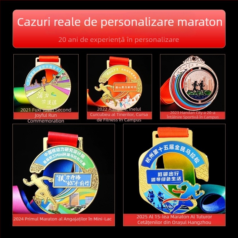 Medalie personalizabilă cu design gratuit pentru maraton, placată cu aur din aliaj de zinc