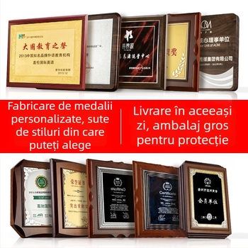Placă de onoare din lemn cu medalion din bronz și placă din oțel inoxidabil, premiu autorizat, certificat din lemn masiv