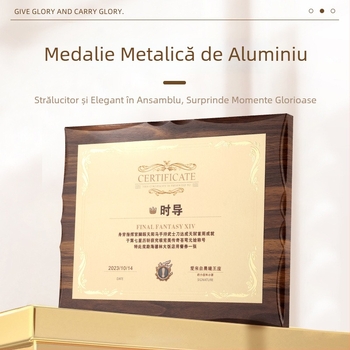 Plachetă de onoare și autorizare cu bază din lemn, medalion bronzat, premiu personalizabil