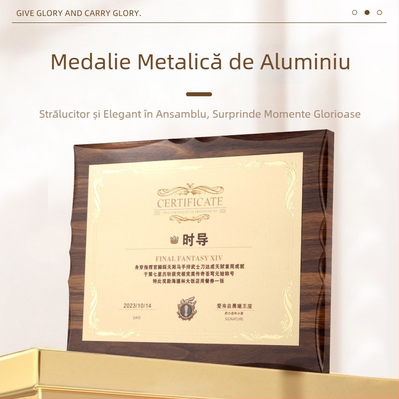 Plachetă de onoare și autorizare cu bază din lemn, medalion bronzat, premiu personalizabil