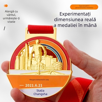 Medalie memorial placată cu aur pentru Maratonul orașului, personalizabilă pentru semi-maraton și maraton