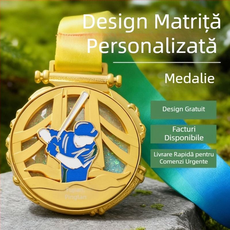 Medalie metalică personalizată pentru evenimente sportive școlare – maraton, baschet și alpinism, memorie a evenimentului