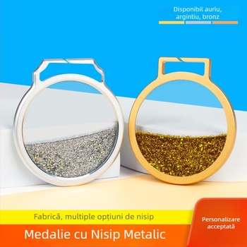Medalie personalizată din metal și acrilic, cu efect nisip mișcător, pentru evenimente sportive