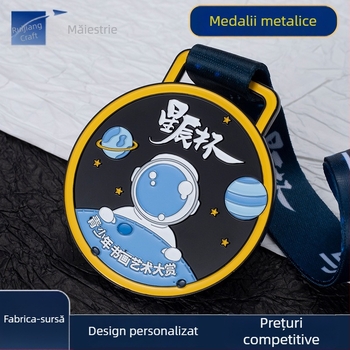 Medalii de maraton personalizate din aliaj de zinc, cu vopsea metalică, pentru competiții școlare – aur, argint și bronz.