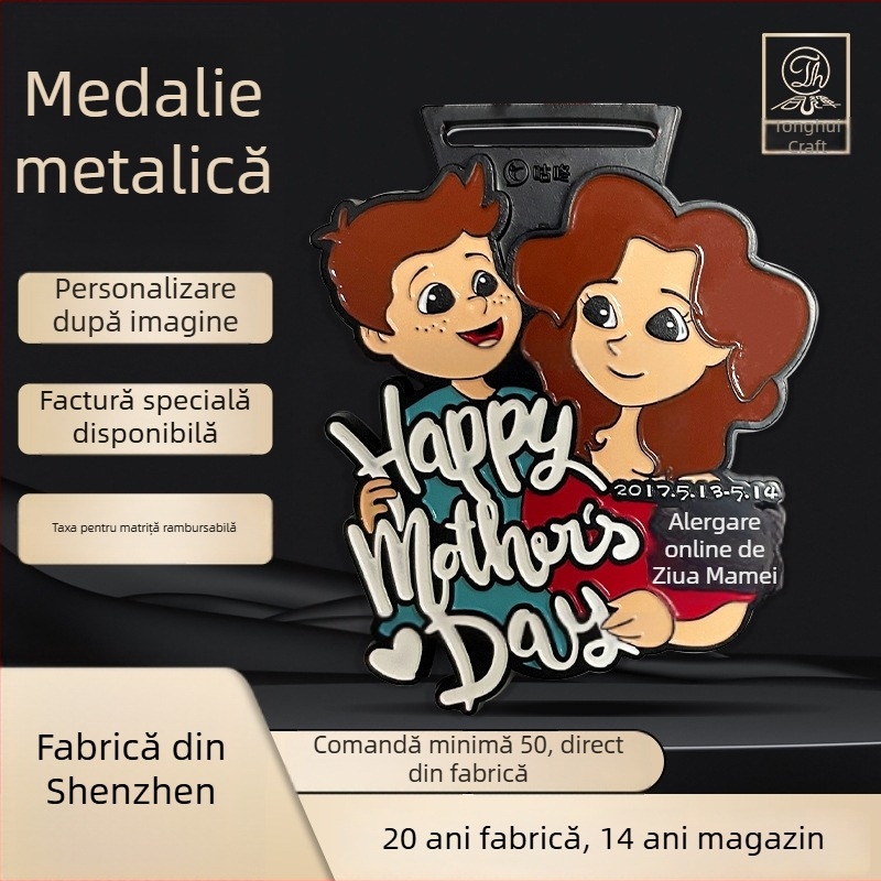 Medalie metalică pentru maraton online de Ziua Mamei – medalie memorială personalizată pentru evenimente sportive