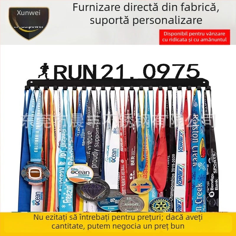 Raft de expunere pentru medalii de maraton, din oțel inoxidabil și fier – design modern, pentru bijuterii și medalii