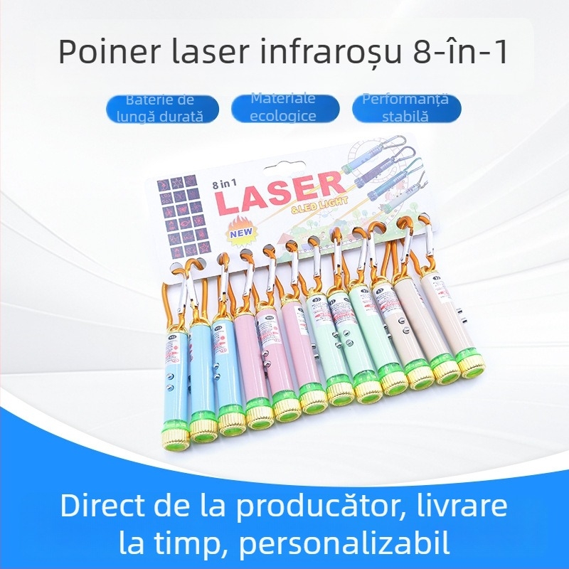 Lanteră cu laser infraroșu 8 în 1, iluminare LED din aliaj de aluminiu, lampă de detecție a banilor și stilou didactic
