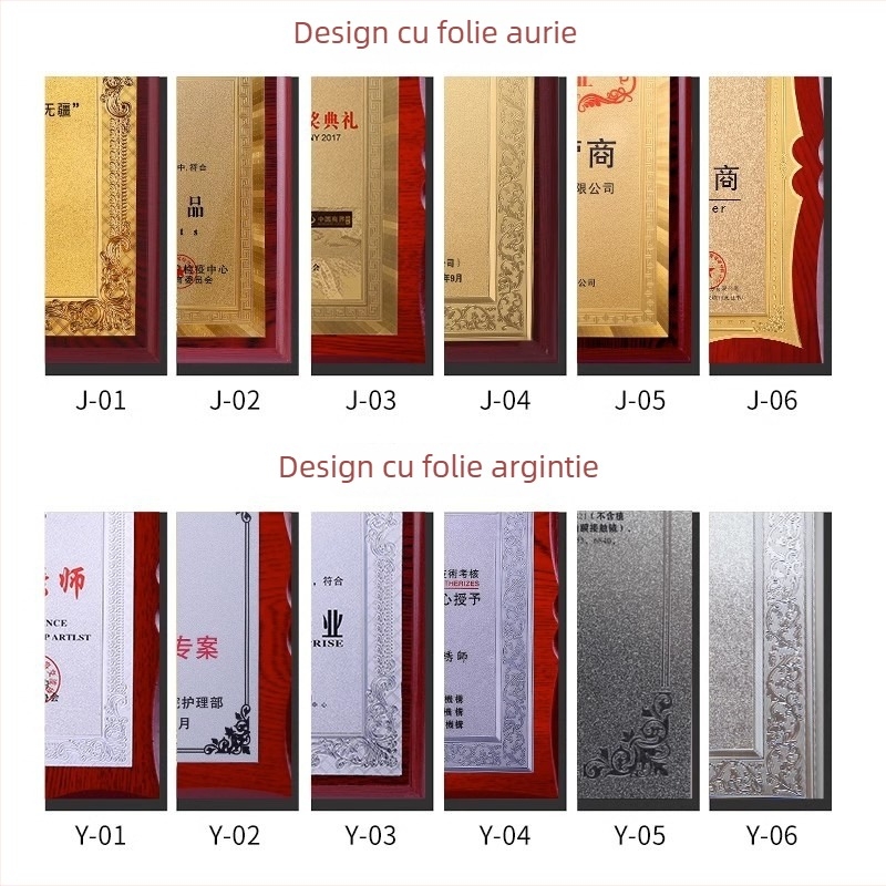 Medalie cu foiță de aur – plăcuță de autorizare personalizată, cu ramă din lemn, pentru certificate de onoare